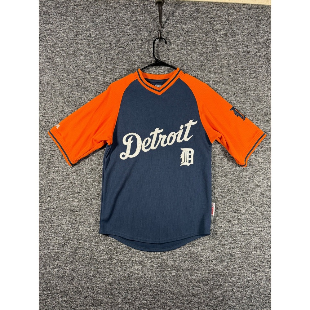 Stitches Detroit Tigers Baseball Jersey Navy Orange Embroidered Mesh Small